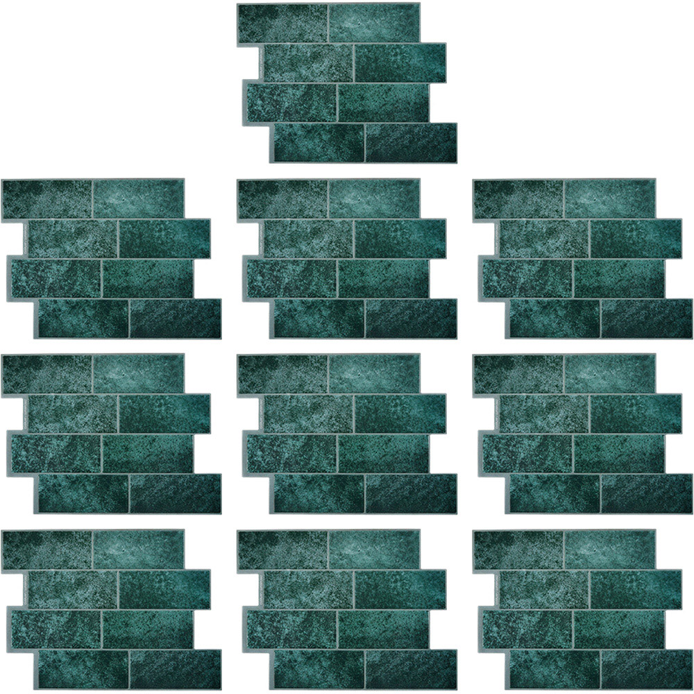 Living and Home Brick Effect Green Rectangle Self Adhesive Wall Sticker 10 Pack Image 2