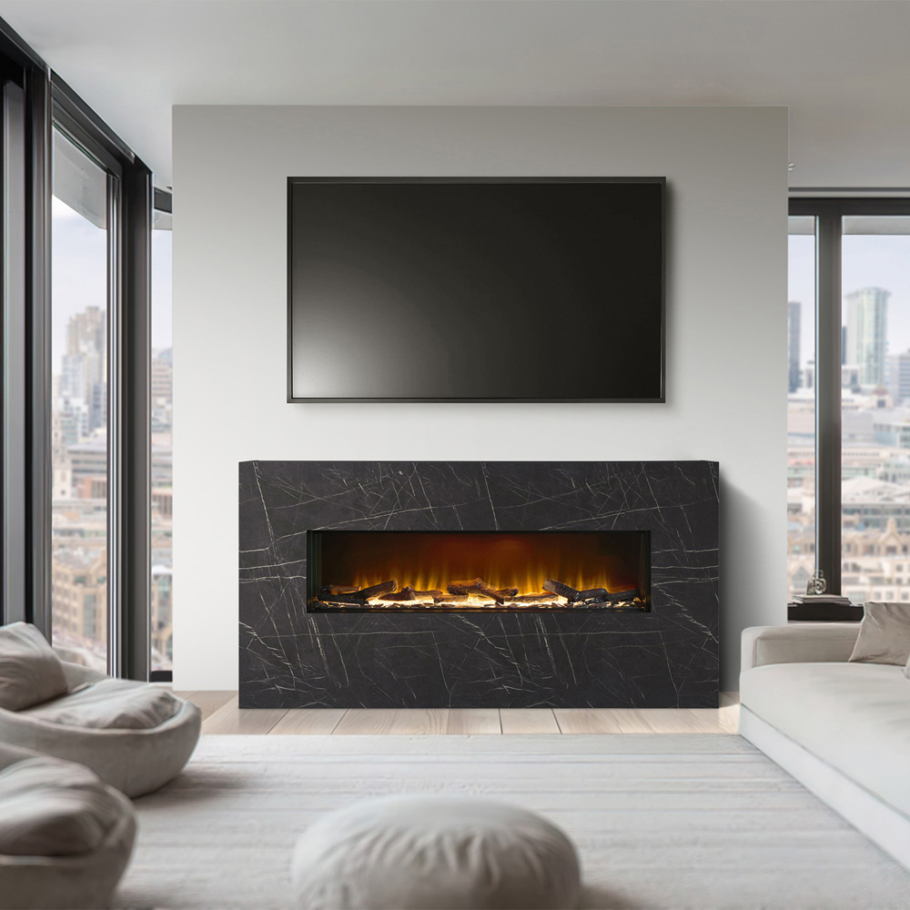 Acantha Bloc Pre-Built Black Marble Effect Fully Inset Media Wall Suite Image 2