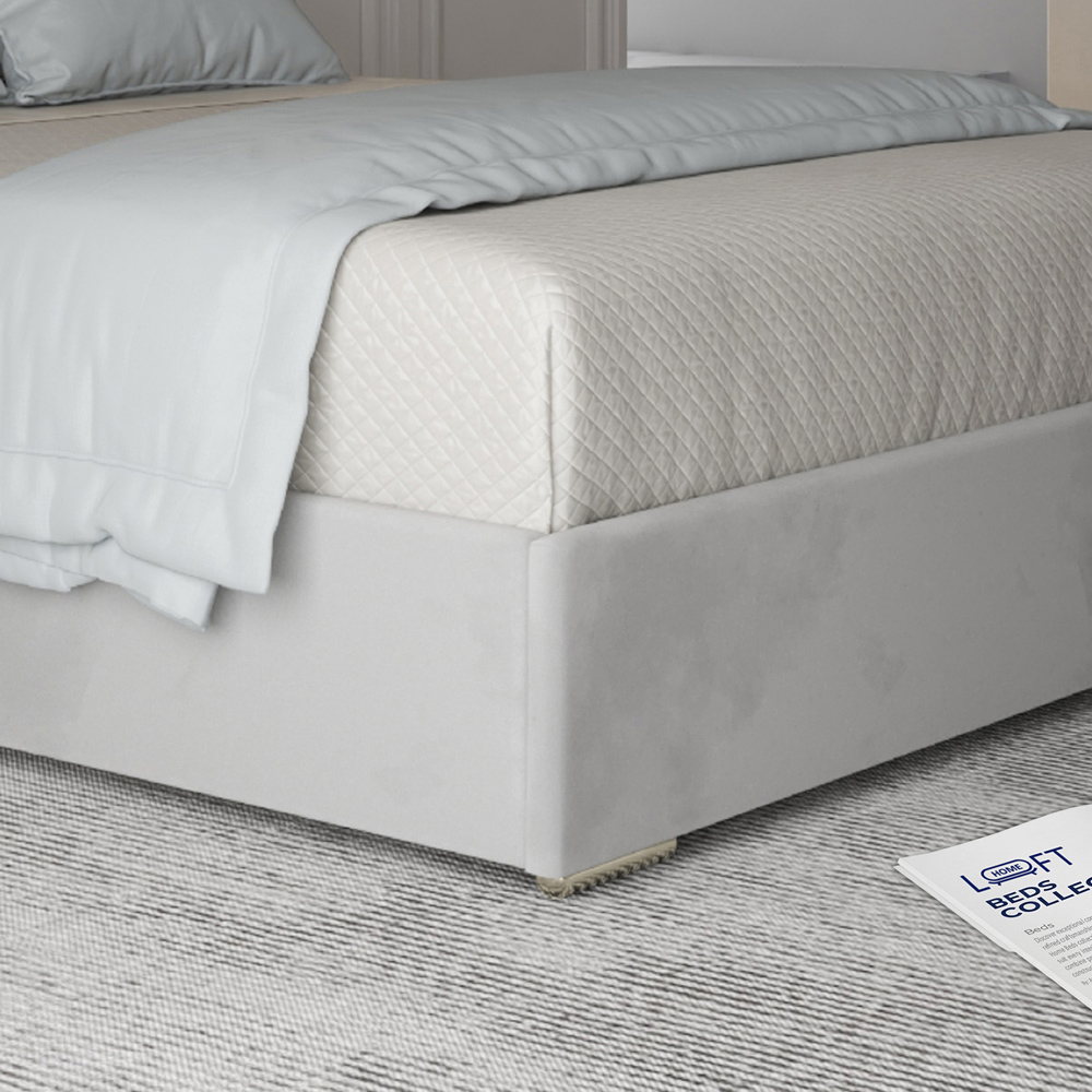 Arabella Grey Small Double Velvet Upholstered Metal Bed Frame with Panelled Headboard Image 4