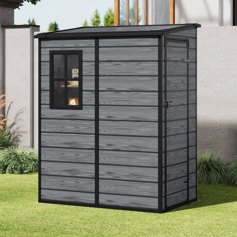 Living and Home 5 x 4ft Plastic Pent Garden Storage Shed with Window Image 2