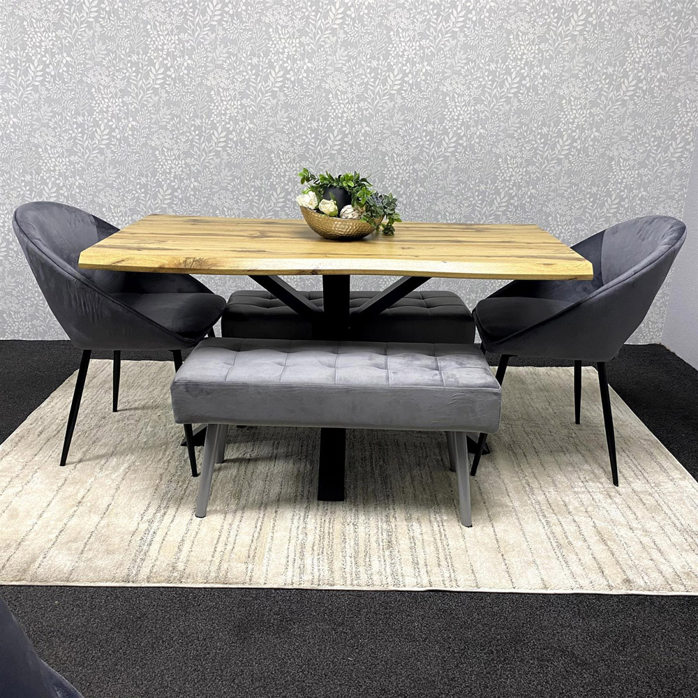 Kosy Koala 6 Seater MDF and Tufted Velvet Dining Table Set with Benches Grey Image 3