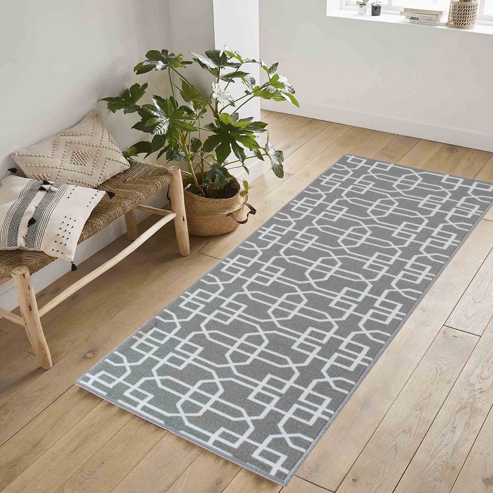 Desire Rugs Havana Grey and Cream Cubed Trellis Anti Slip Door Mat 220 x 67cm Image 2