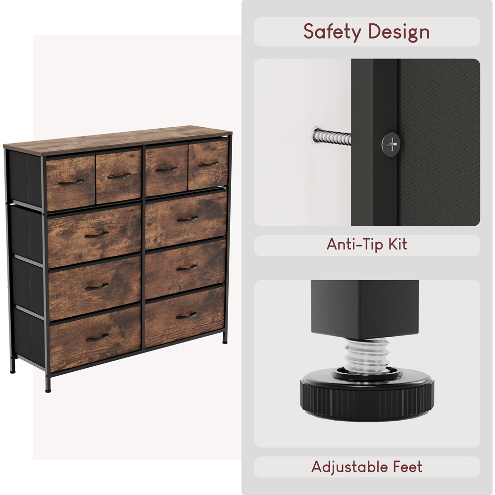 Vida Designs Chorley 10 Drawer Rustic Brown Fabric Chest of Drawer Image 5