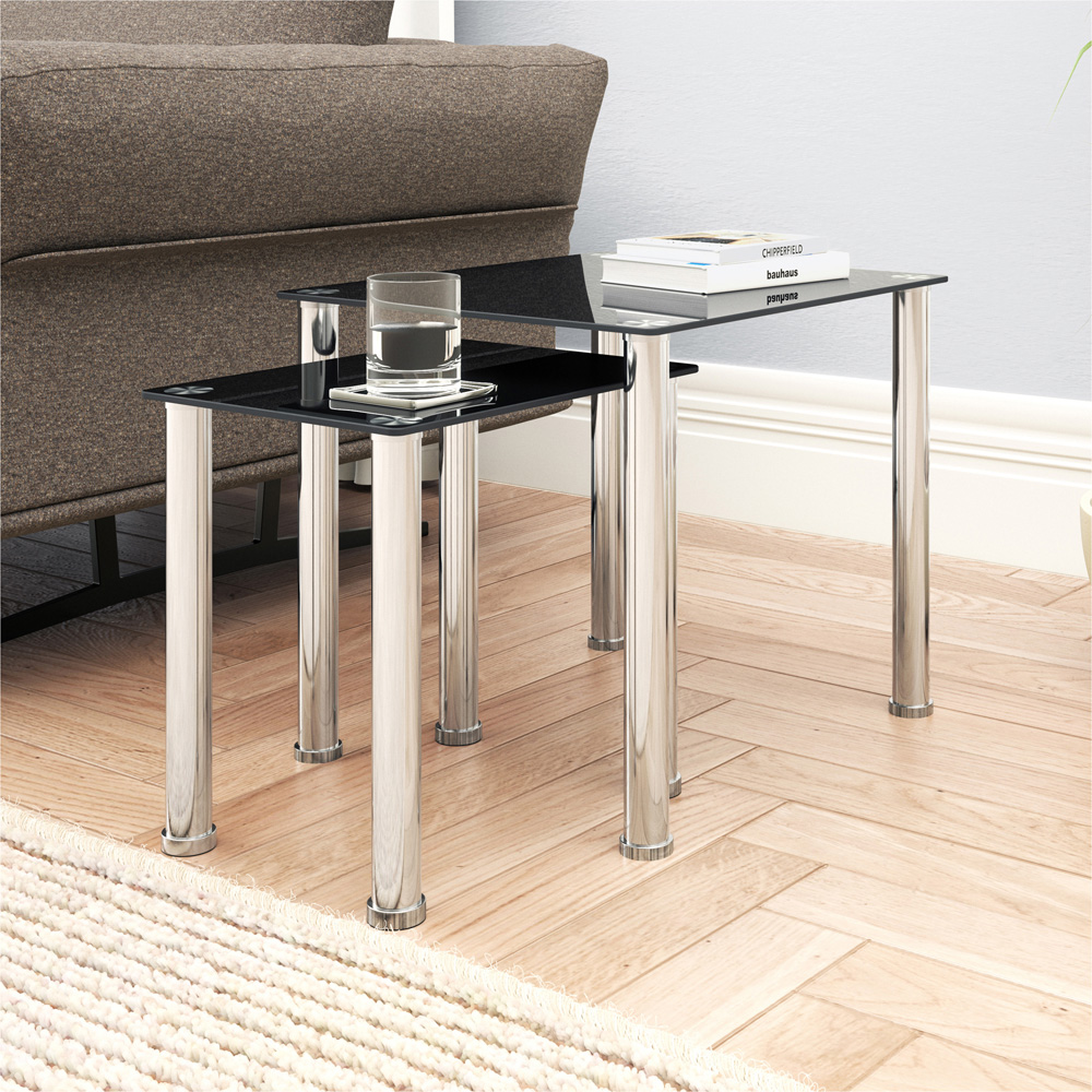 AVF Black Glass and Chrome Nest of Tables Set of 2 Image 5