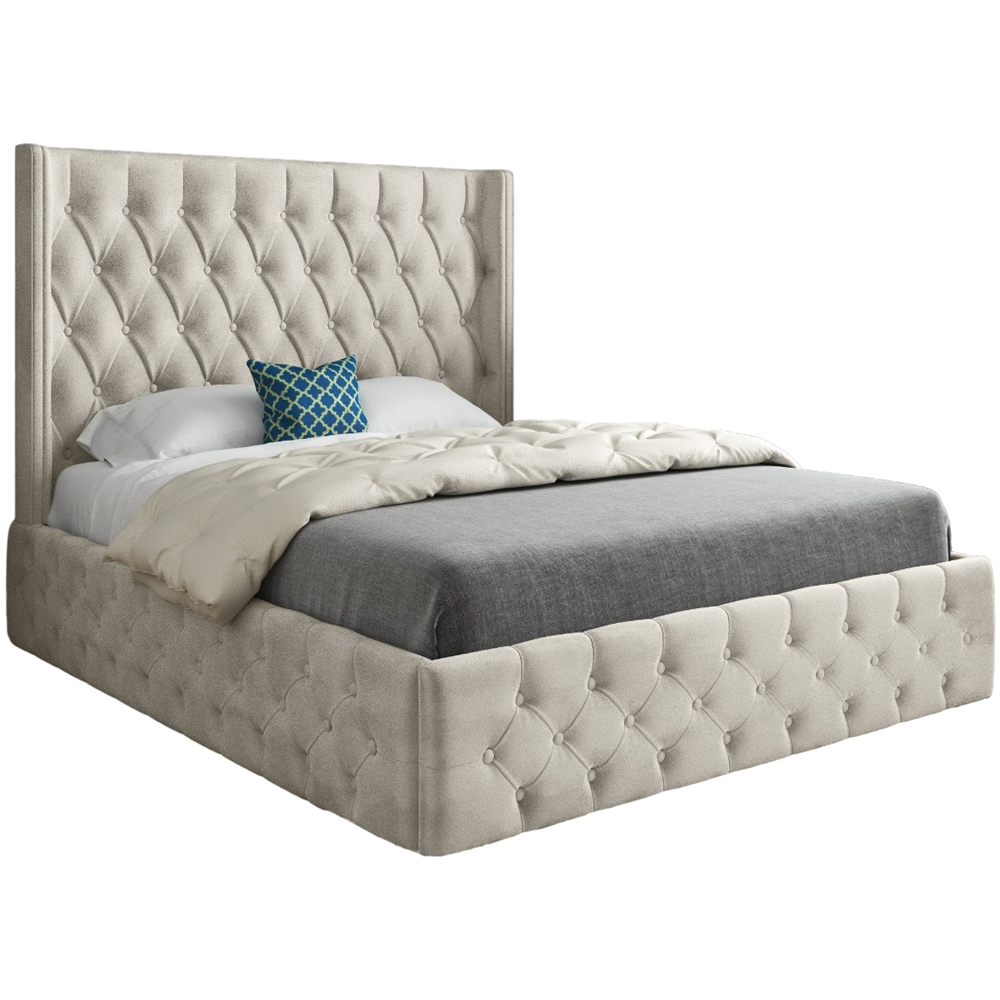 Turin Double Silver Soft Velvet Upholstered Bed Frame with Straight Winged Headboard Image 2