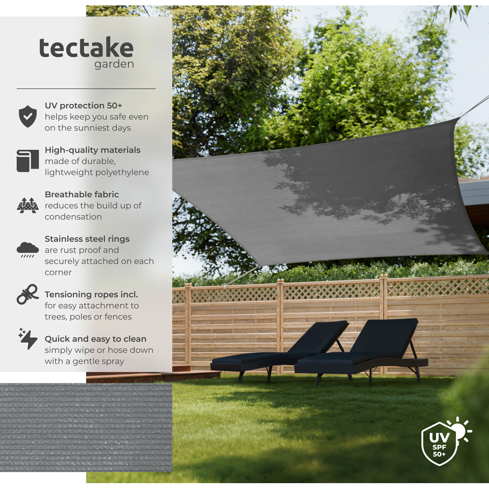 tectake Grey UV 50+ Rectangular Shade Sail 360cm Image 6