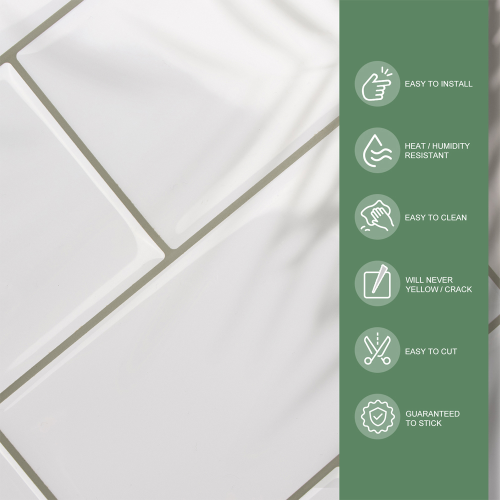 Living and Home 1.2mm White Herringbone Peel and Stick Backsplash Tile 10 Pack Image 4