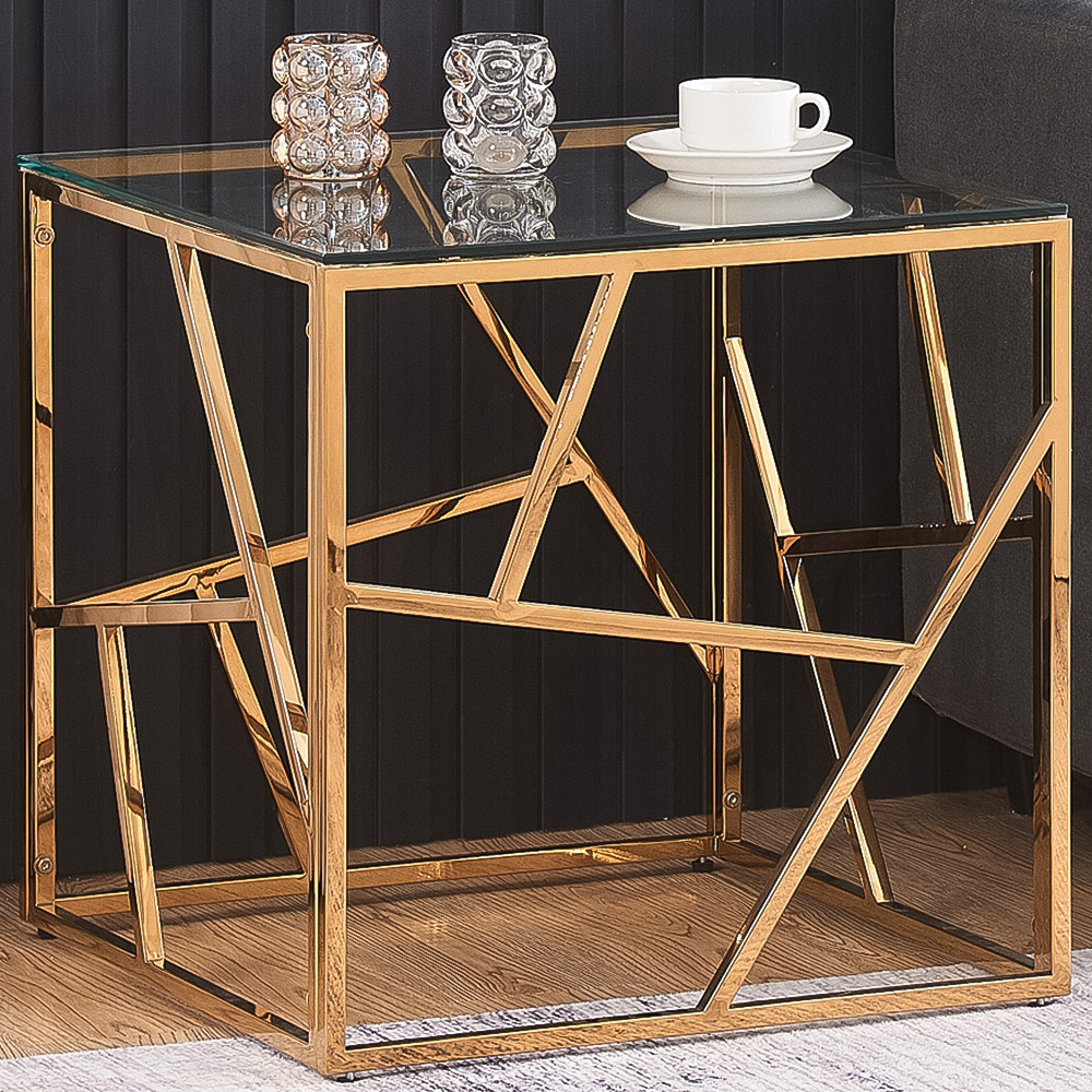 Comfy Living Gold Glass and Metal Square Side Table Image 1