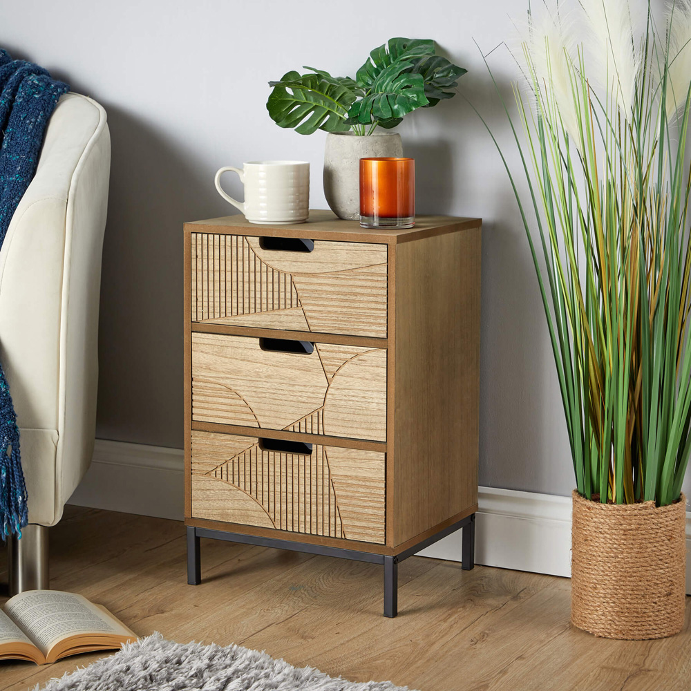 Home Source Reedham 3 Drawer Geometric Bedside Table Image 5