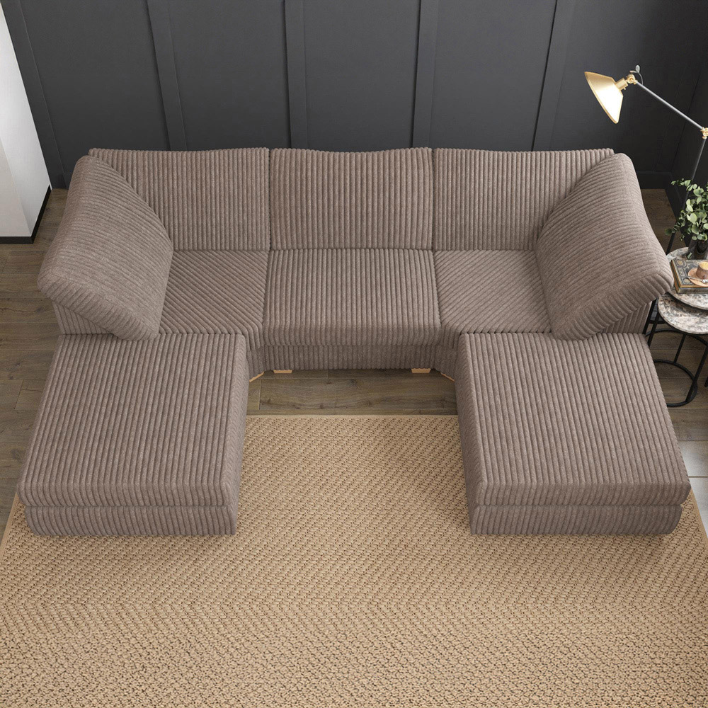 Nestle 5 Seater Late Plush Faux Fur Fixed Back U-Shape Sofa Image 7