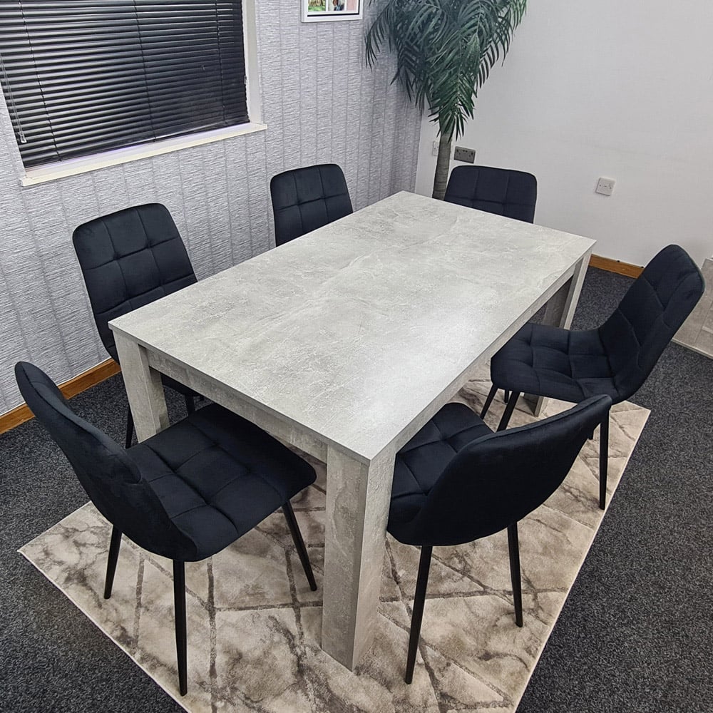 Portland Velvet 6 Seater Dining Set Stone Grey and Black Image 6