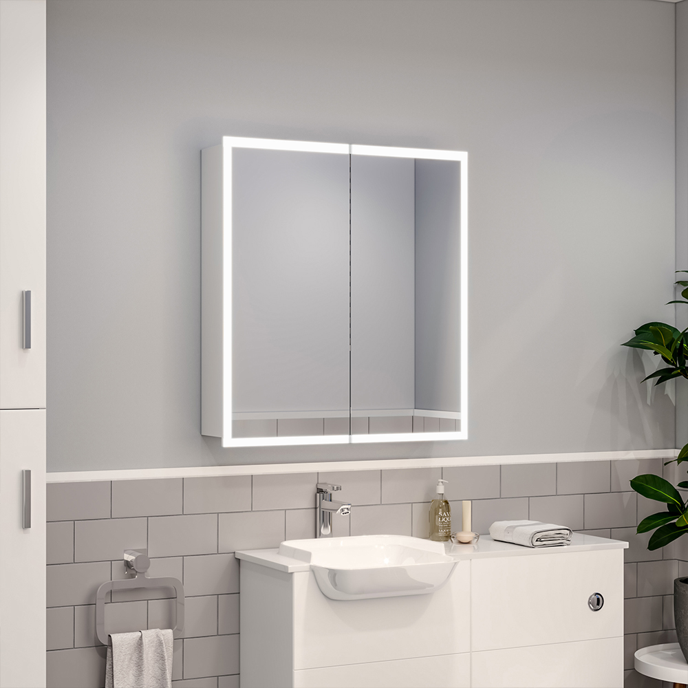 Living and Home 2 Door White Wall-Mounted LED Mirror Bathroom Cabinet Image 7