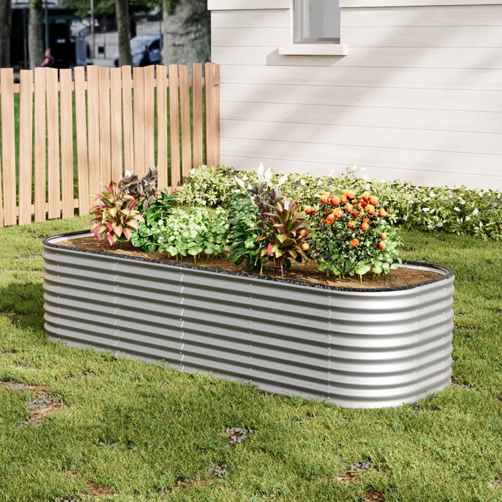 Living and Home Silver Oval Galvanised Steel Raised Garden Bed 240 x 56cm Image 2