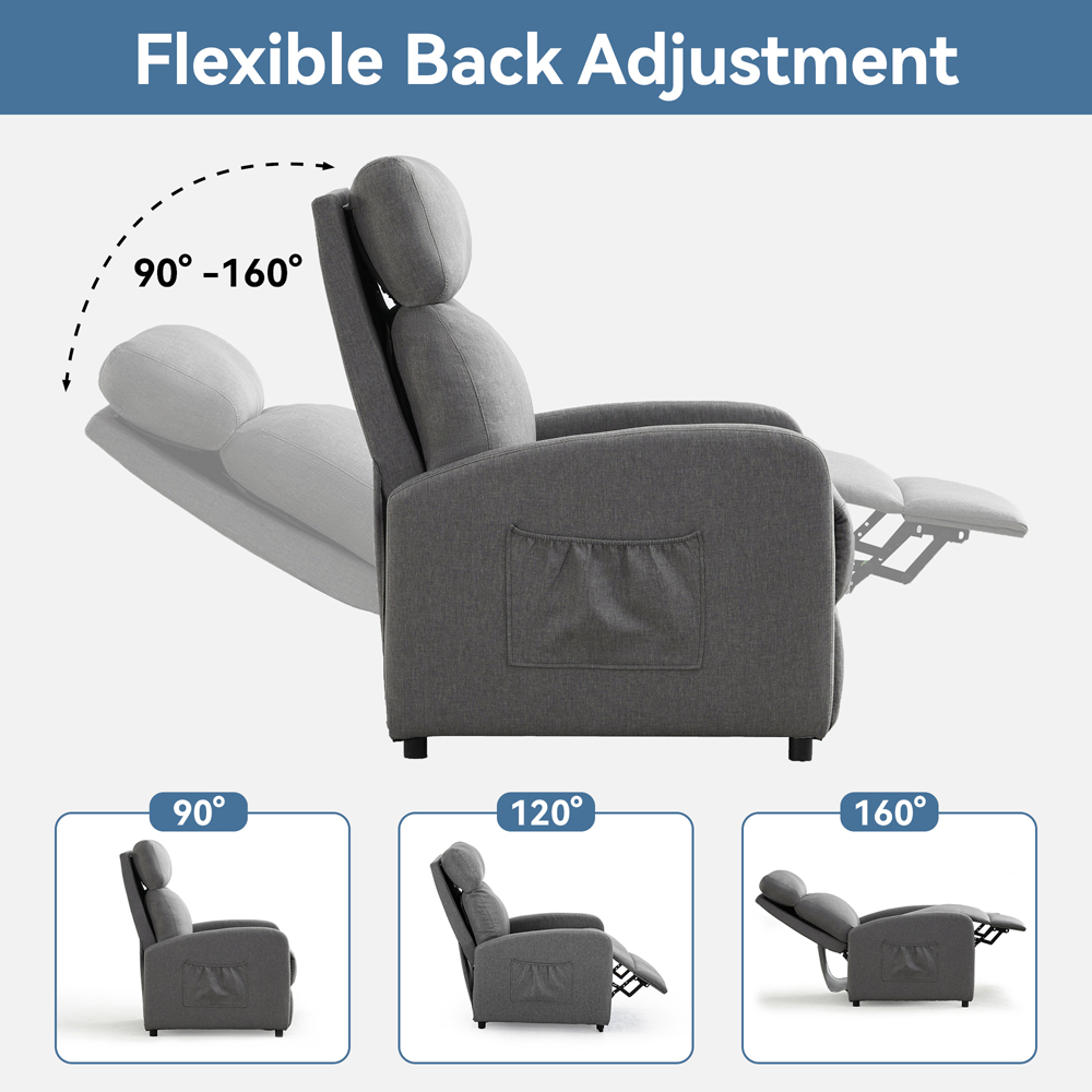 Linen Fabric Grey Recliner Pushback Adjustable Arm Chair Image 8