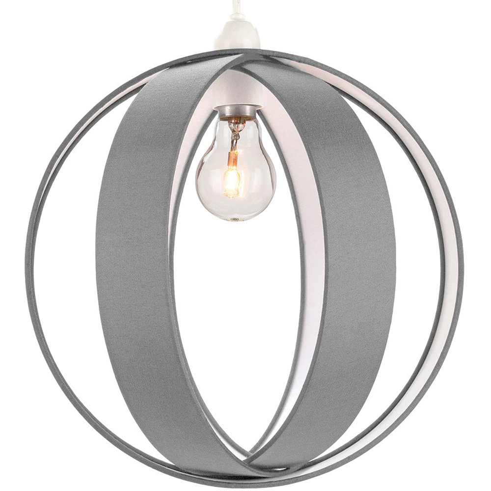 Happy Homewares Grey Faux Silk Fabric Globe Ceiling Pendant Light Shade Image 2