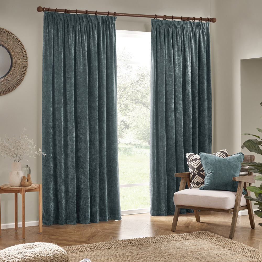 Yard Heavy Marine Chenille Velvet Pencil Pleat Curtains 117 x 137cm Image 5