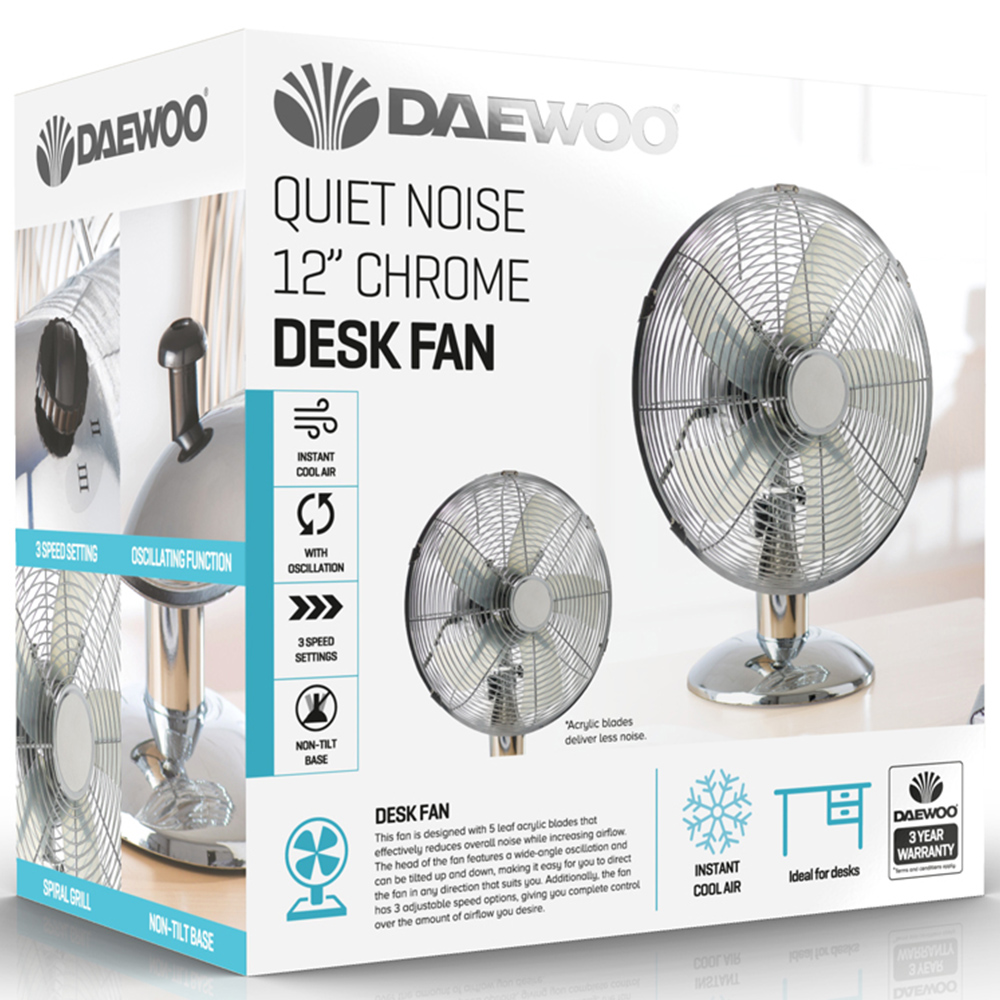 Daewoo Chrome Desk Fan 12 inch Image 3