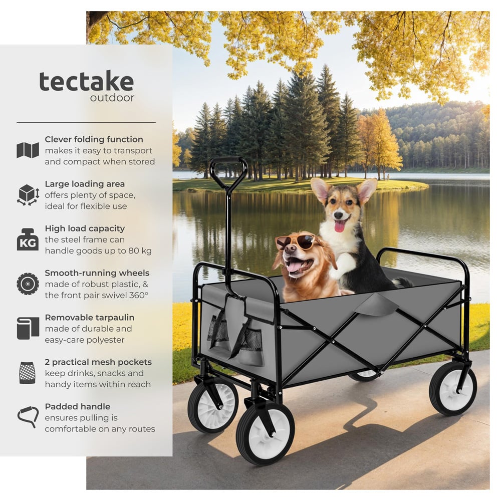 tectake Grey 2 Mesh Pocket Foldable Garden Trolley with 80kg Load Capacity Image 6