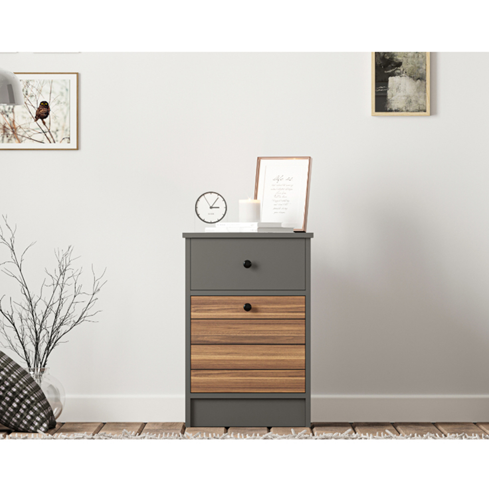 Evu MILANO Single Door Single Drawer Walnut and Anthracite Bedside Table Image 4