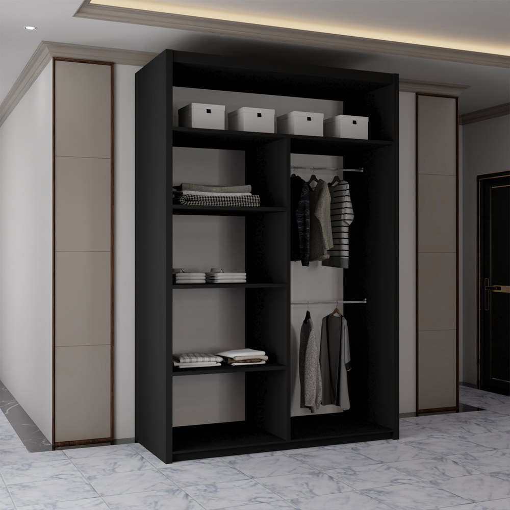 Sliding Wardrobes 4U 2 Sliding Door Black Modern Mirrored Wardrobe 120cm Image 4