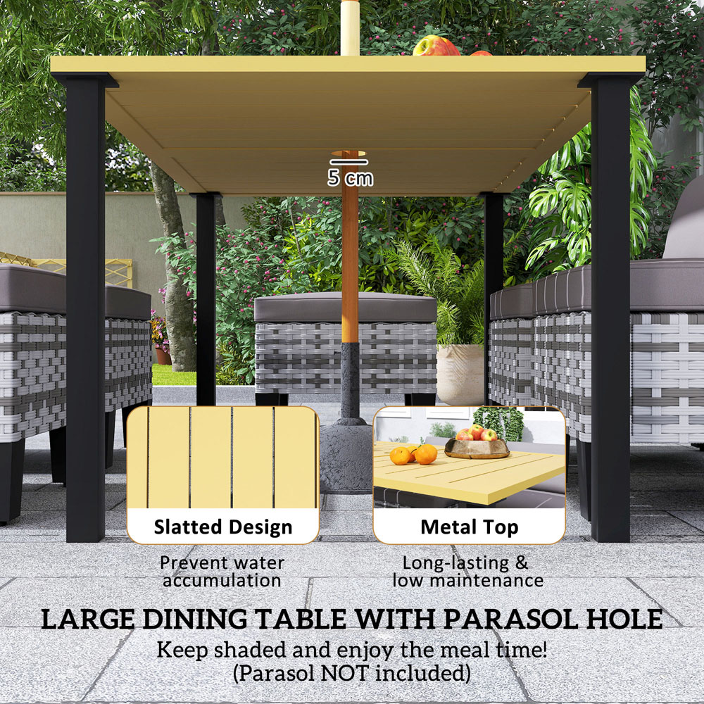 Outsunny 6 Seater Grey Rattan Garden Dining Set with Cushions and Umbrella Hole Image 5