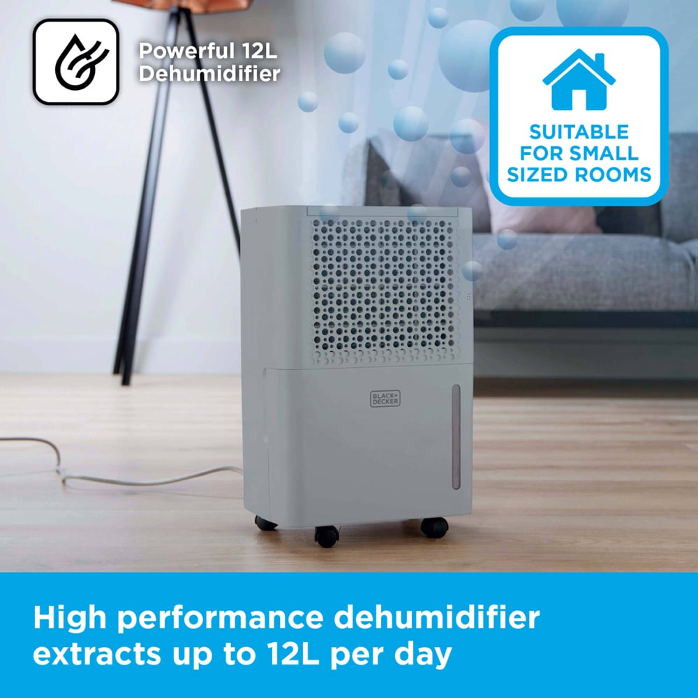 Black+Decker 12L Dehumidifier with 24H Timer and 2.1L Water Tank Image 8