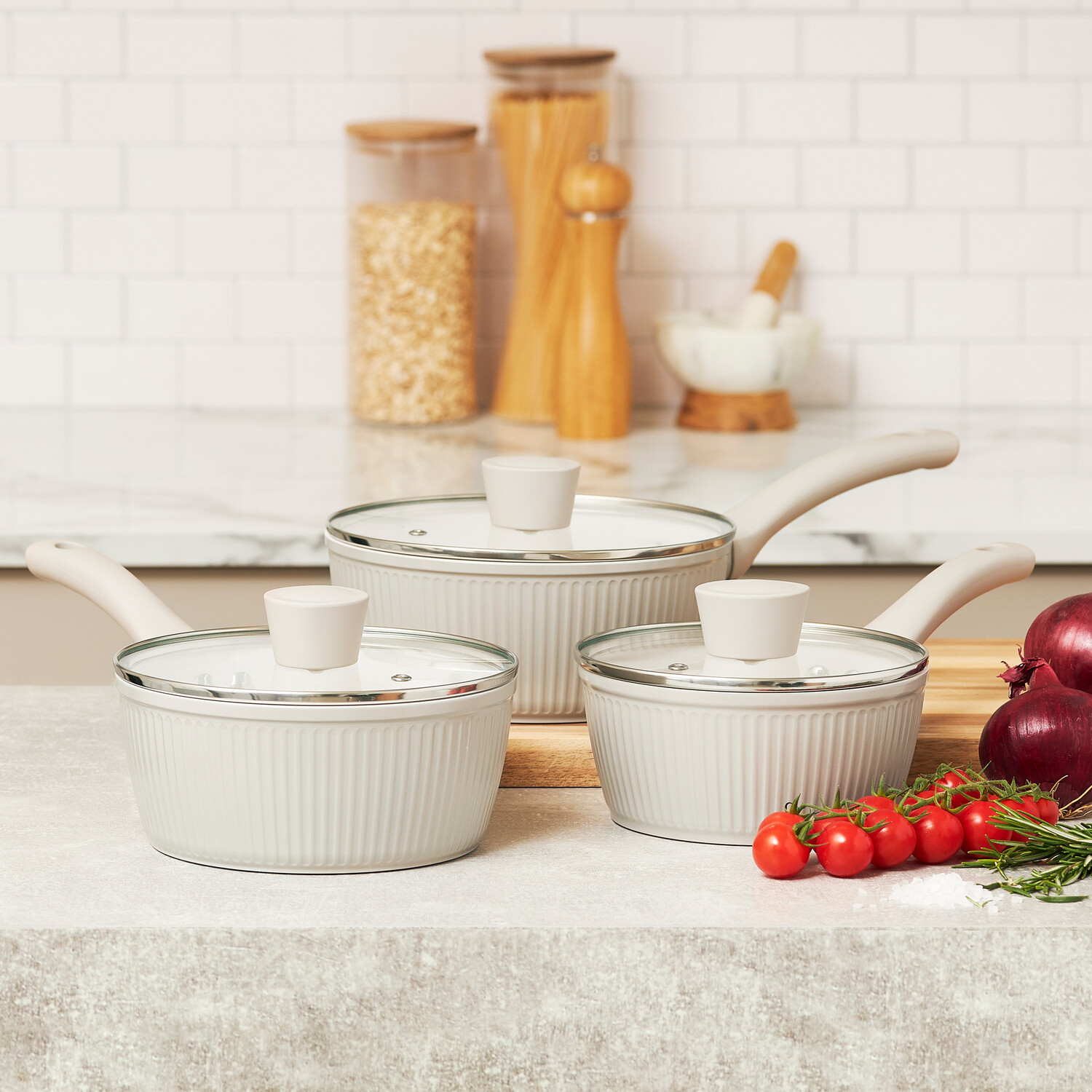 Haden 3 Piece Ribbed Cookware Set Putty Image 6