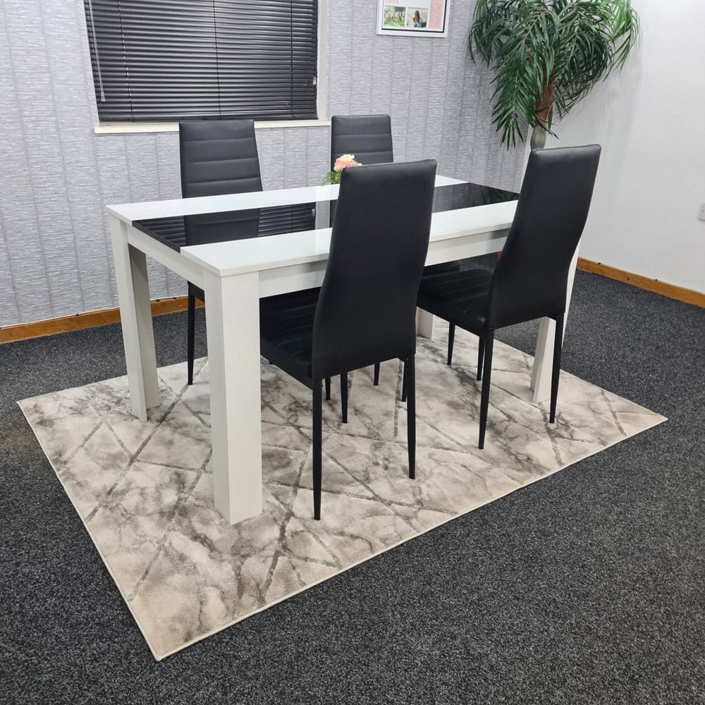 Portland Leather and Wood 4 Seater Dining Set White and Black Image 6