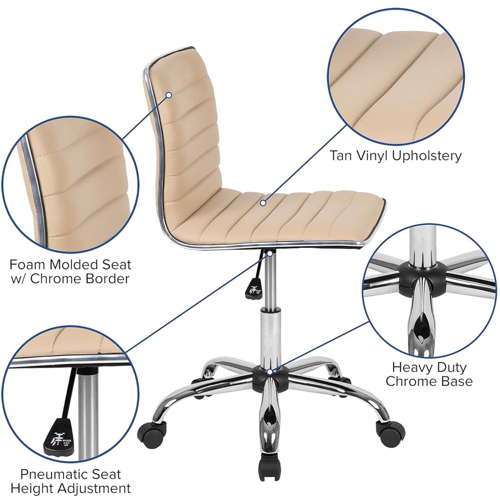 FWStyle Beige Faux Leather Ribbed Designer Office Chair Image 5