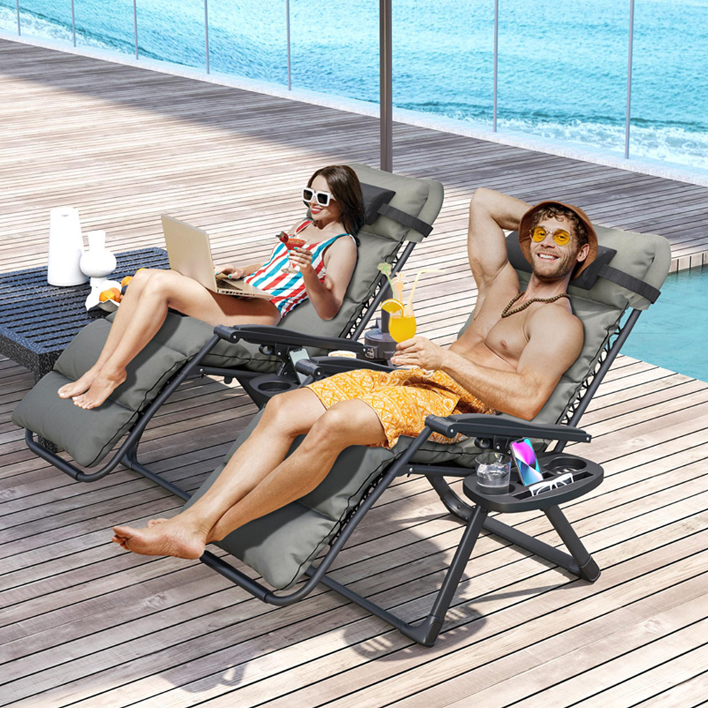 Outsunny Grey Zero Gravity Reclining Folding Sun Lounger Set of 2 Image 1