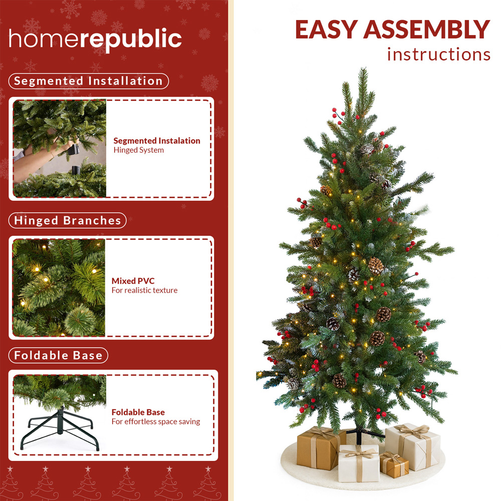 Noel Square Pre Lit Warm White LED Acorns and Berries Artificial Xmas Tree 4.9ft Image 4