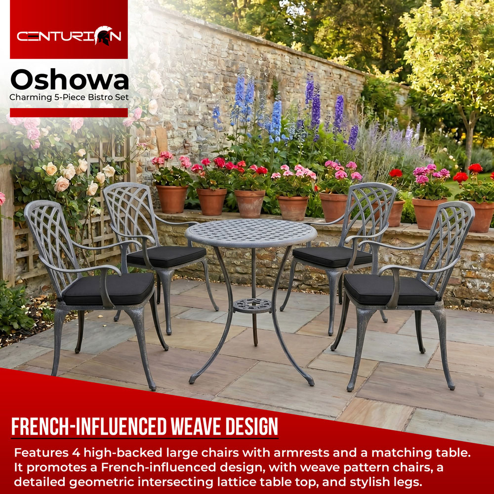 Centurion Oshowa 4 Seater Grey and Black Cast Aluminium Garden Bistro Set with Cushions Image 3