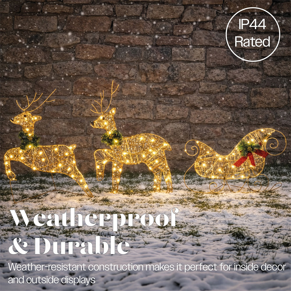 Xmas Haus 60 Warm White LED Rattan Deer and Sleigh Christmas Decoration Image 4
