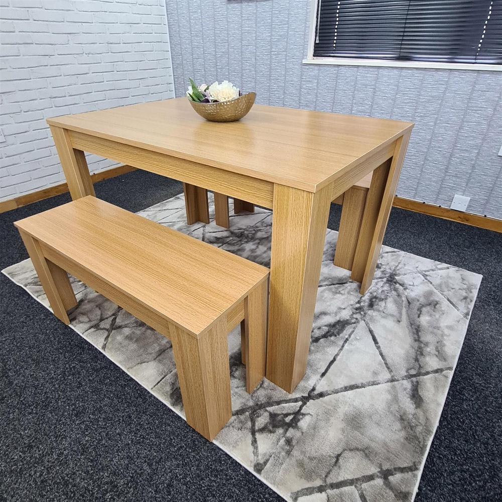 Portland 4 Seater Wooden Dining Bench Set Oak Effect Image 4