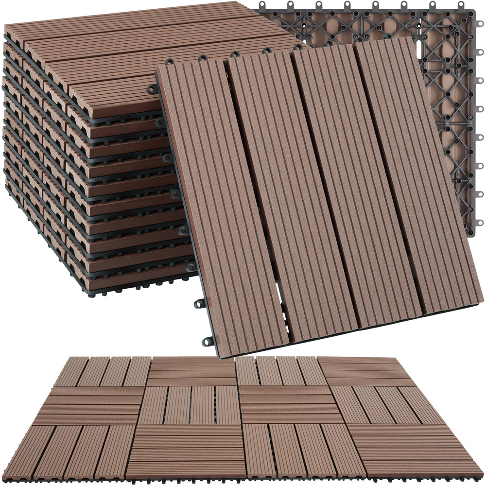 tectake Tegulas 11 Piece Brown Wood Look Outdoor Tile Set Image 2
