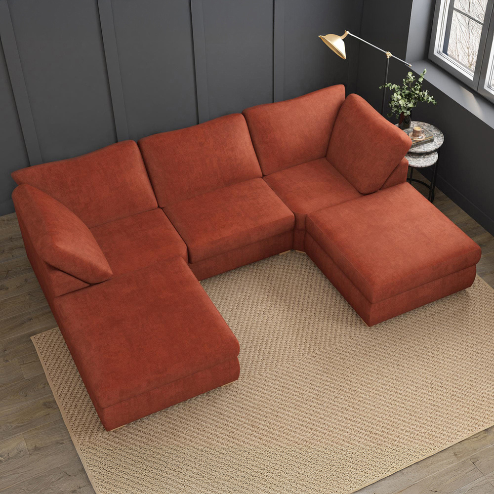 Nestle 5 Seater Marmalade Plush Velvet Fixed Back U-Shape Sofa Image 7