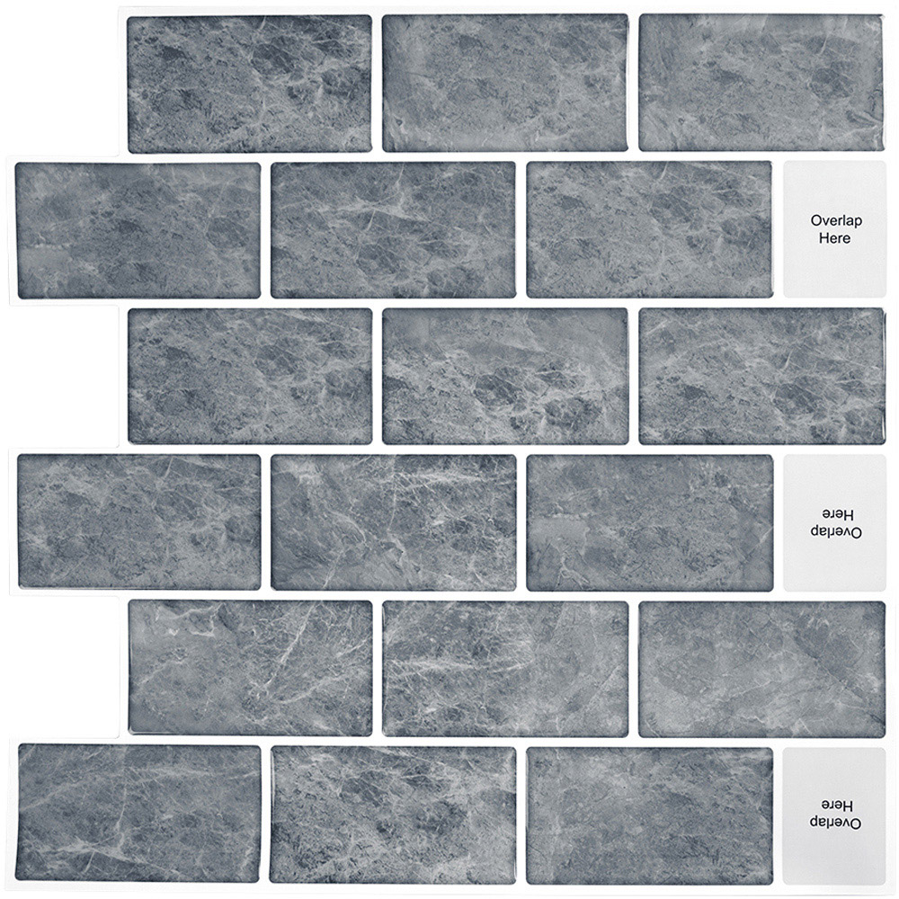 Living and Home Marble Grey Peel and Stick Wall Tile Sticker 10 Pack Image 7