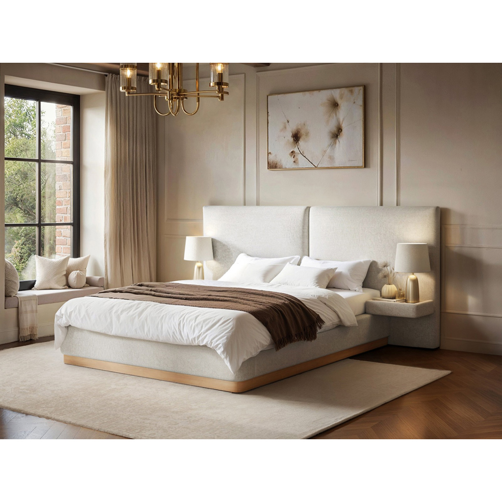 Solace+Co Vera Double Cream Hotel Bed Frame with Bedside Table Image 2