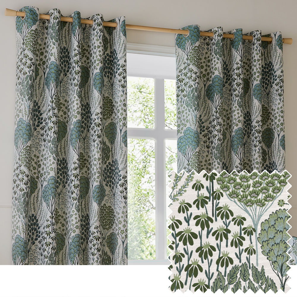 Wylder Nature Ophelia Fully Lined Floral Jacquard Eyelet Curtains Thyme and Mineral 168 x 183cm Image 6