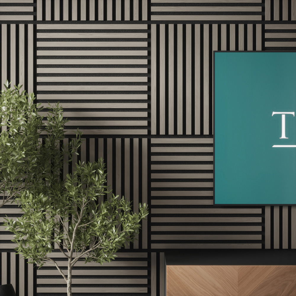 Tuscan Smoked Grey PVC Wrapped Acoustic Wall Tile 55.3 x 55.3cm 4 Pack Image 4