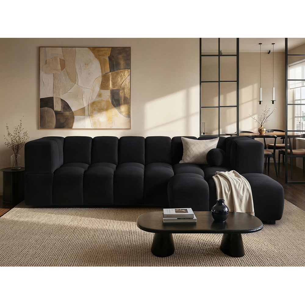 SOLACE+CO Jenson Black 4 Seater Sofa with Footstool Image 4