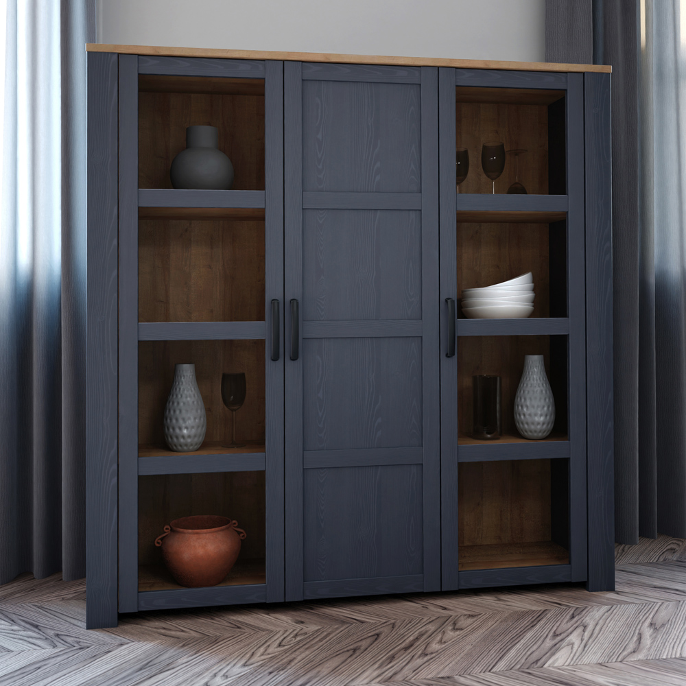 Florence Bohol 3 Door Riviera Oak and Navy Large Display Cabinet Image 6