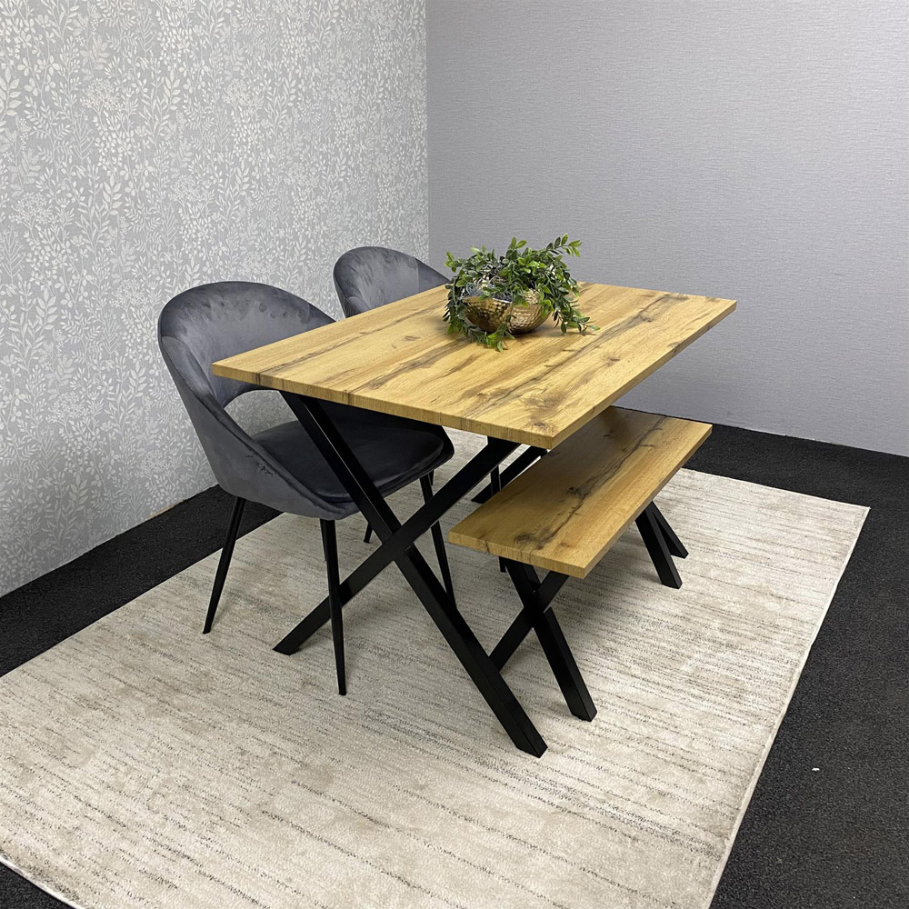 Kosy Koala 4 Seater Grey Velvet Wooden Dining Table Set with Bench Image 9