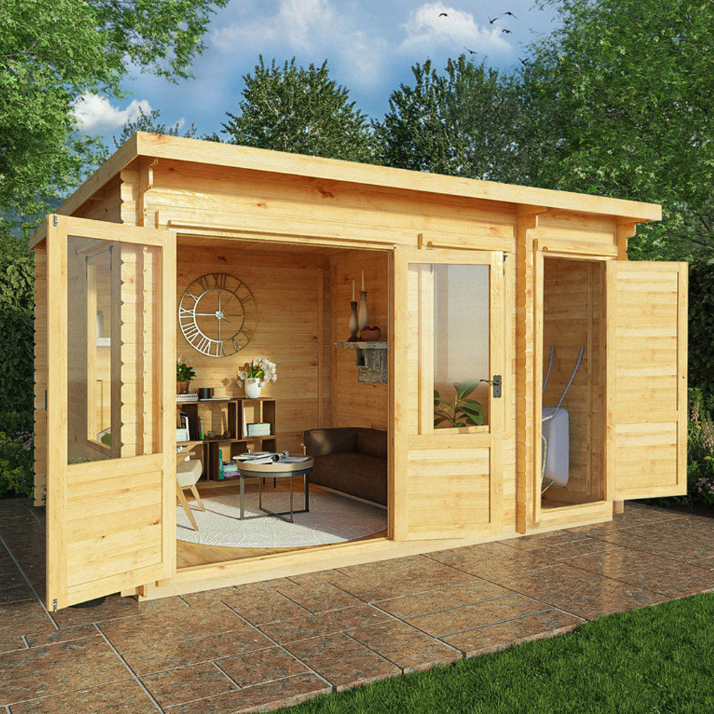Mercia 13.4 x 9.8ft Wooden Pent Log Cabin with Side Shed Image 2
