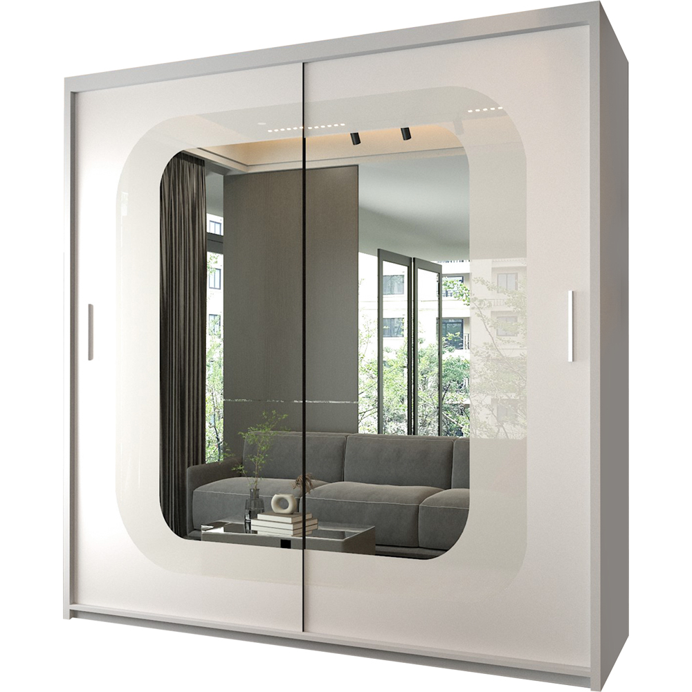 Sliding Wardrobes 4U Chelsea 2 Door White Central Curved Mirrored Wardrobe Image 2