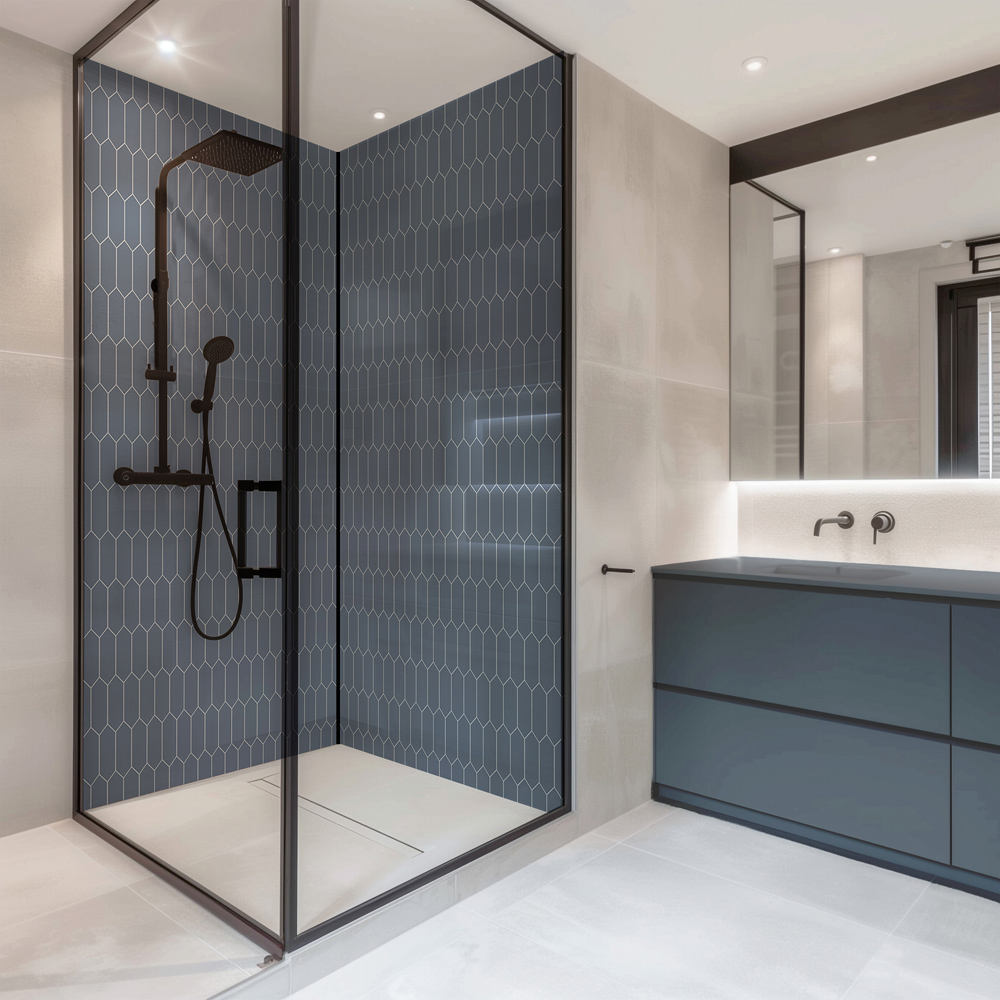 Splashbax Premium Artisan Onyx Blue Elongated Hexagon Di Bond Shower Panel 2400 x 1220mm Image 3