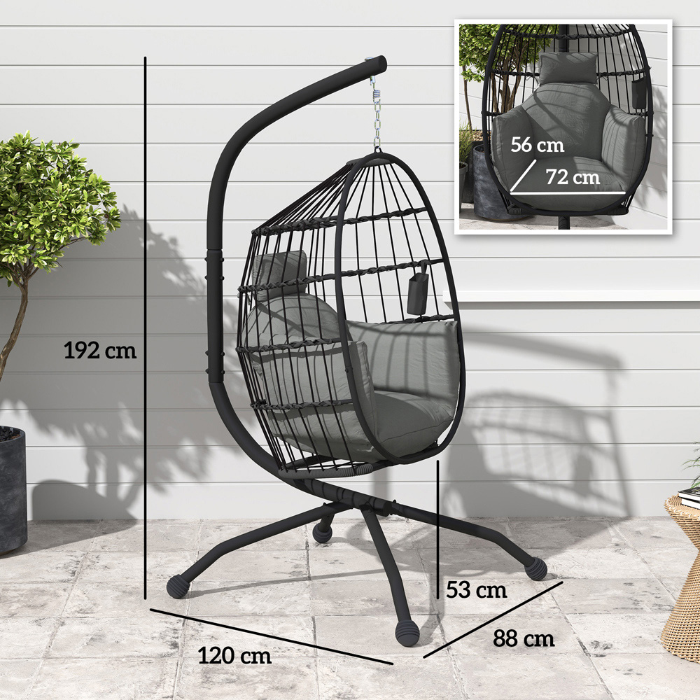 Outsunny Grey Egg Chair with Folding Basket Image 7