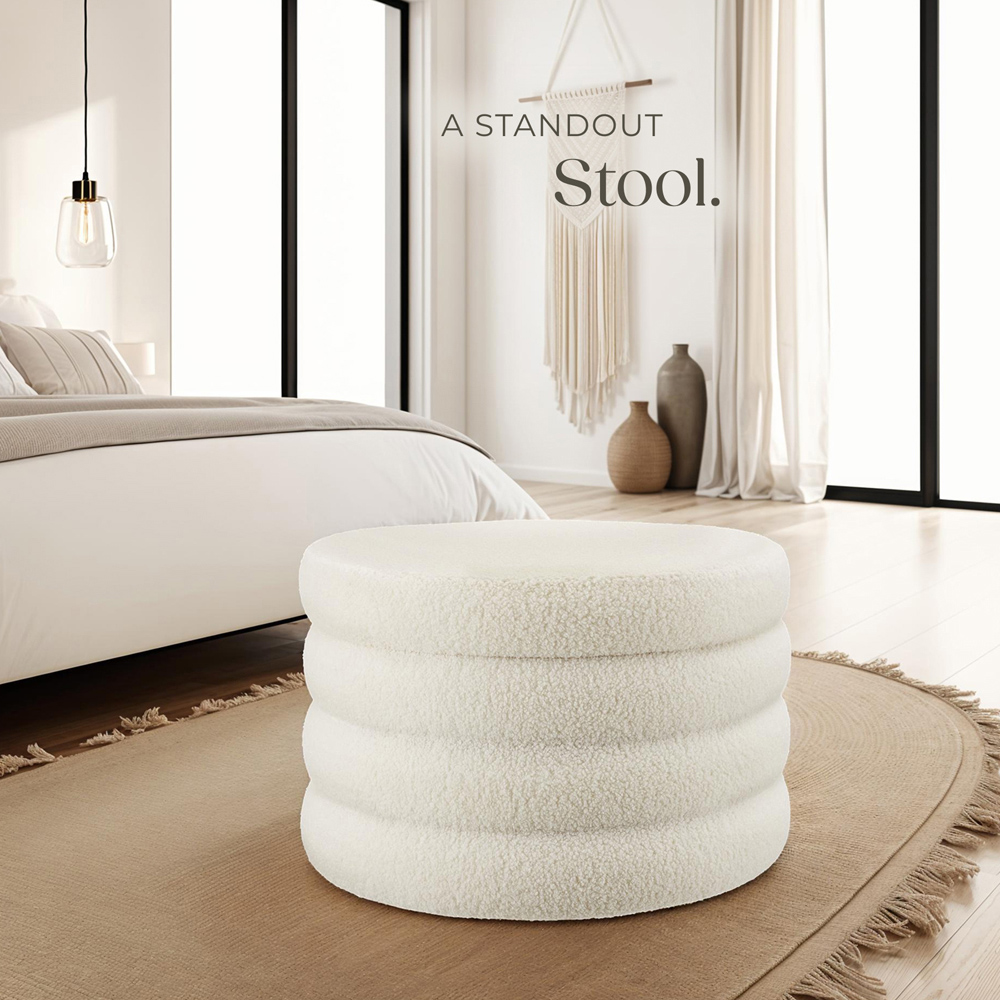 tectake Altu XL Cream White Boucle Storage Footstool Image 8