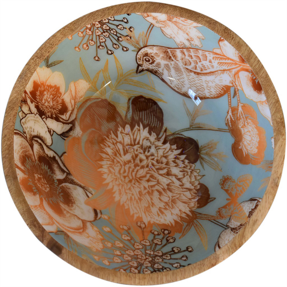 Artisan Furniture Beige Solid Wood Floral Bird Bowl 2 Pack Image 7