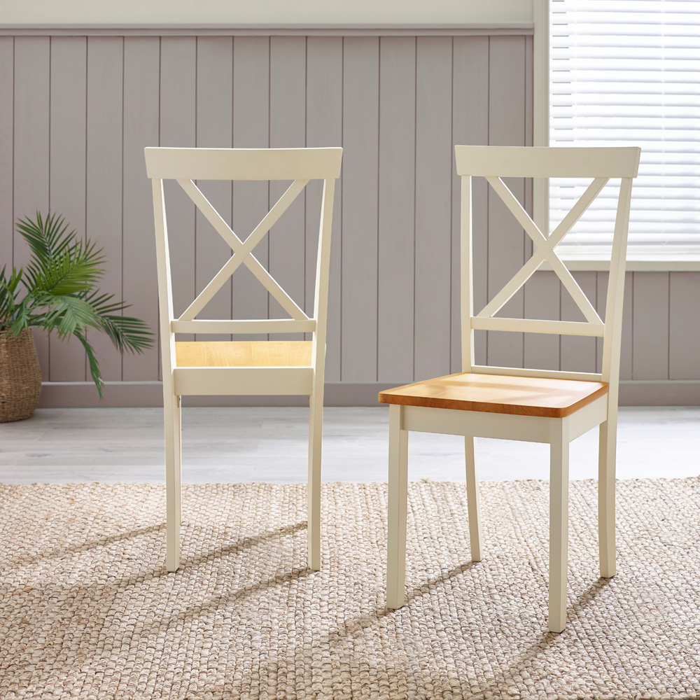 Furniturebox Marros Set of 2 Cream and Oak Effect Solid Wood Crossback Dining Chairs Image 6